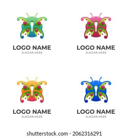 beauty butterfly logo template with 3d colorful style