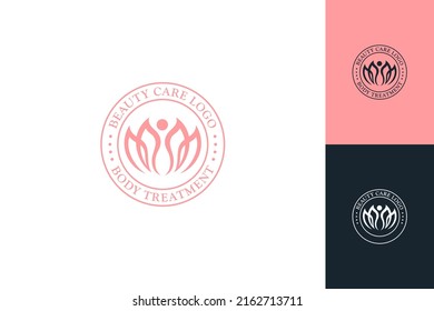 Beauty care, body treatment, healthy clinic, yoga sport, salon and spa logo vector emblem badge stamp