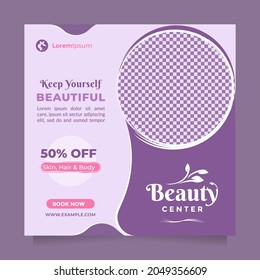 Beauty care center social media post and banner promotion. Creative vector design concept of professional skin treatment, hair spa, hair mask, hair stylist, cosmetic sale, makeup, etc