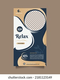 Beauty care center template design social media story post and banner promotion. Modern Vector template concept of professional hair spa, yoga, meditation, cosmetic sale, skin treatment, etc