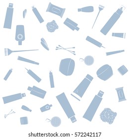 Beauty care cosmetics pattern. Blue images, white background