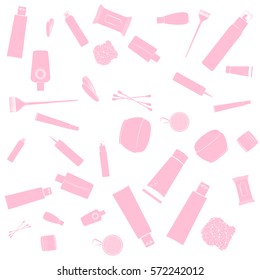 Beauty care cosmetics pattern. Pink images, white background