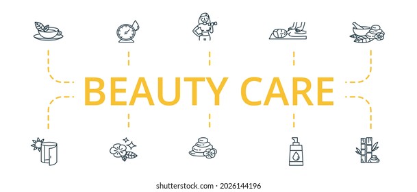 Beauty Care icon set. Contains editable icons theme such as stones, slim girl, massage and more.