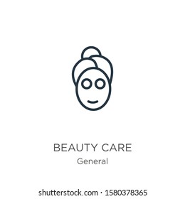 Beauty care icon. Thin linear beauty care outline icon isolated on white background from general collection. Line vector sign, symbol for web and mobile