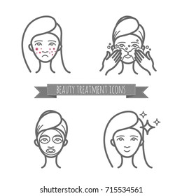 Beauty care icons, acne treatment, demodicosis. Set for your design