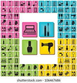 Beauty and care icons in four bright colors