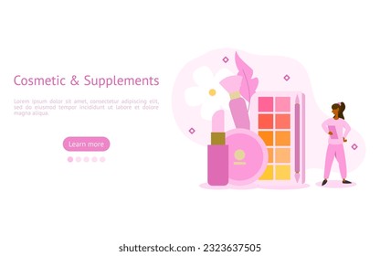 beauty care illustration set. characters take care of their beauty with makeup products. women self care concept. vector illustration.