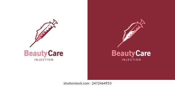 Beauty care injection logo design with woman's face vector symbol illustration