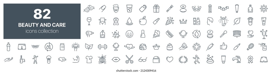 Beauty and care line icons collection. Big UI icon set. Thin outline icons pack. Vector illustration eps10