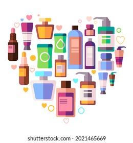 beauty care product likes soap shampoo, conditioner, lipstick, moisturizer cleanser and perfume in a various bottle will makes you more beautiful