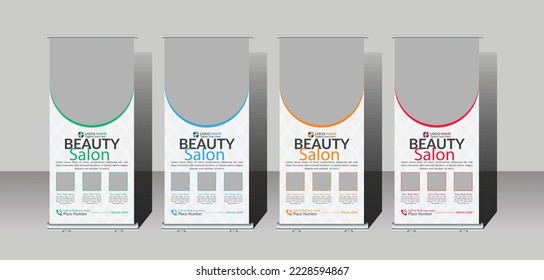 Beauty Care Salon Roll Up Banner Design. Spa and health care roll up banner template