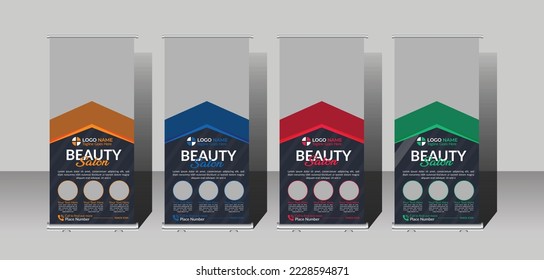 Beauty Care Salon Roll Up Banner Design. Spa and health care roll up banner template