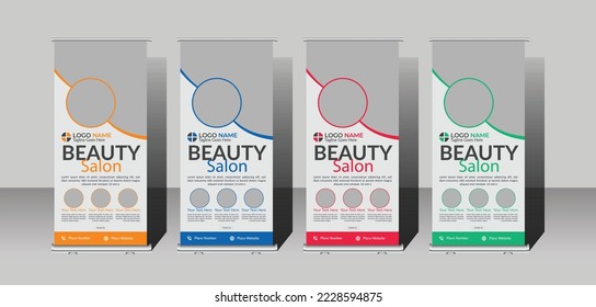 Beauty Care Salon Roll Up Banner Design. Spa and health care roll up banner template