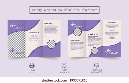 Beauty Care and Salon Tri-Fold Mock up. Spa business trifold brochure template.