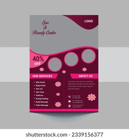 Beauty Care Spa Hair Salon Flyer Editable A4 Size Brochure Template Cover Design