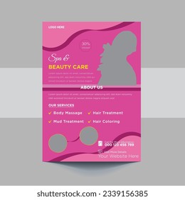 Beauty Care Spa Hair Salon Flyer Editable A4 Size Brochure Template Cover Design