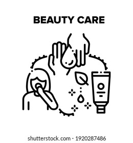 Beauty Care Vector Icon Concept. Beauty Care Cosmetics, Moisturizing Facial Cream And For Hands, Clean And Skincare Cosmetology Product. Beauty And Hygiene Treatment Black Illustration