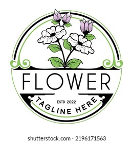 beauty care vector logo. in a minimalist emblem vintage style. flower leaf and twig vector line art