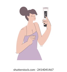 Beauty Care with Young Woman in Bodysuit with Organic Cream Tube Vector Illustration