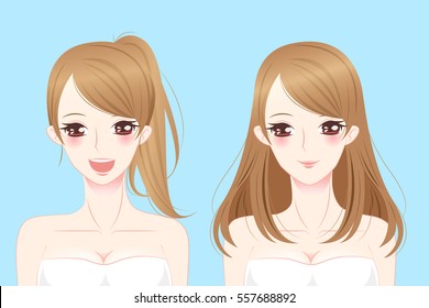 beauty cartoon different hair style woman smile to you