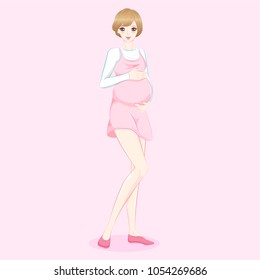 beauty cartoon pregnant women on the pink background