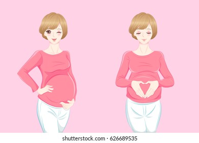 beauty cartoon pregnant women on the pink background