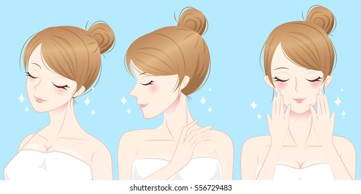 Beauty Cartoon Skin Care Woman Close Eye And Enjoy