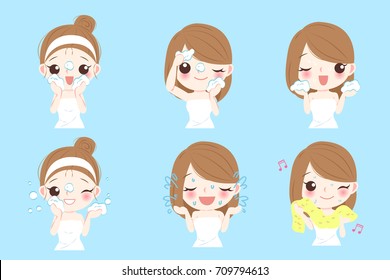 Beauty Cartoon Skin Care Woman Wash Her Face 