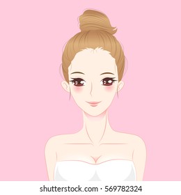 beauty cartoon skincare woman with pink background