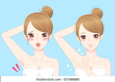 beauty cartoon woman do epilator before and after