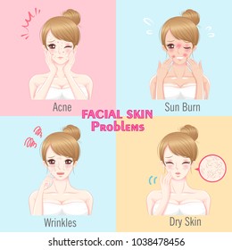 Beauty Cartoon Woman With Facial Skin Problems