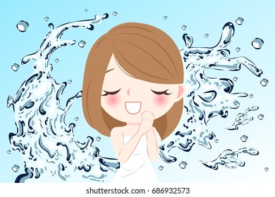 beauty cartoon woman with skin care concept