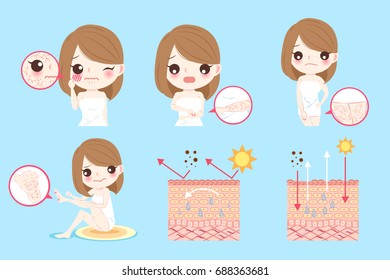 beauty cartoon woman with skin care concept
