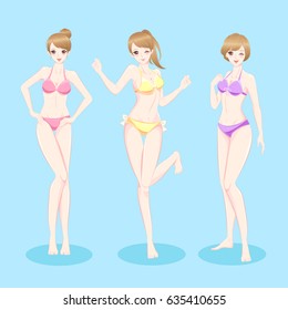 beauty cartoon woman smile hapiily on the blue background