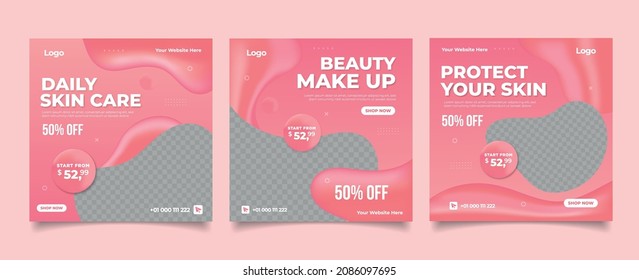 Beauty Center Makeup Social media post Banner Square Flyer Template Design