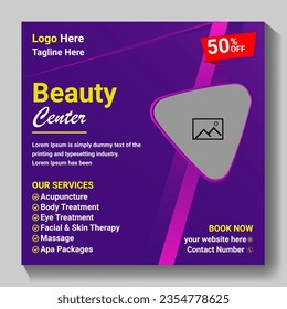 Beauty center service social media post and banner template. professional hair beauty treatment, promotion design concept of professional hair spa, hair mask, hair style, cosmetic sale or promotion, 