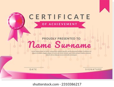 Beauty Certificate Template with pink color shape. suitable for beauty Award