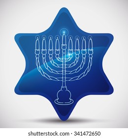 Beauty Chanukiah inside blue David's star lighted with plated glows and shines.