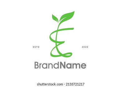 Beauty and Charming illustration logo design initial E combine with leaf.