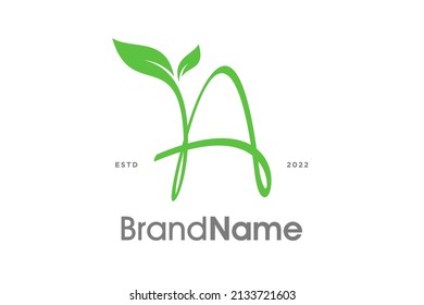 Beauty and Charming illustration logo design initial A combine with leaf.