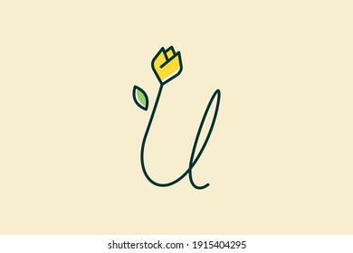 Beauty and charming simple illustration logo design Initial U combine with tulip flower.