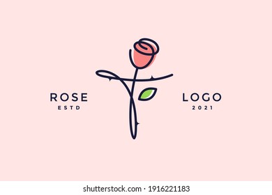 Beauty and charming simple illustration logo design Initial T combine with Rose flower.