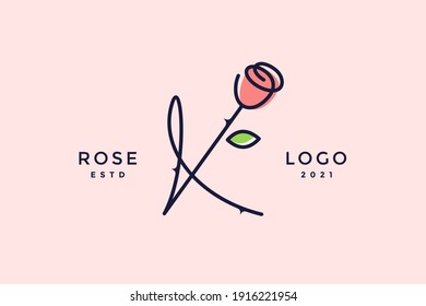 Beauty and charming simple illustration logo design Initial K combine with Rose flower.