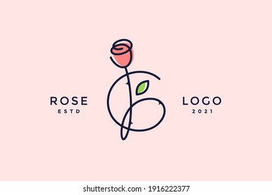 Beauty and charming simple illustration logo design Initial G combine with Rose flower.