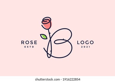 Belleza y encanto diseño del logo de la ilustración Inicial B se combinan con la flor Rosa.