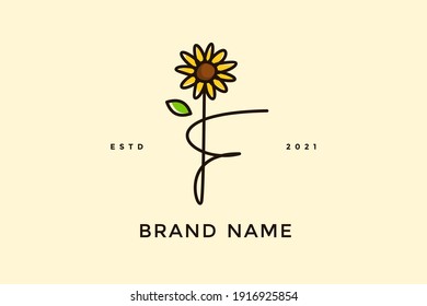 Beauty and charming simple illustration logo design Initial F combine with Sun flower.