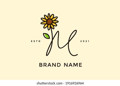 Beauty and charming simple illustration logo design Initial M combine with Sun flower.