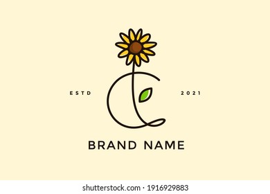 Beauty and charming simple illustration logo design Initial C combine with Sun flower.