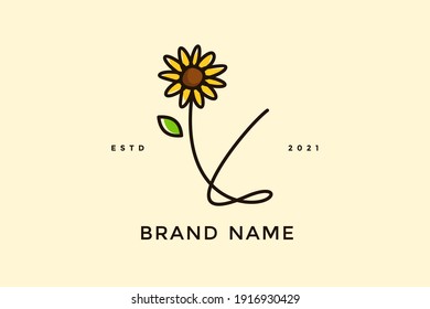 Beauty and charming simple illustration logo design Initial Y combine with Sun flower.