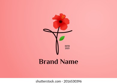 Beauty and charming simple illustration logo design Initial T combine with Shoe flower.